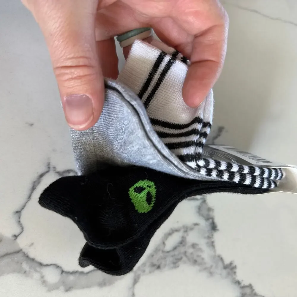 Ankle Sock Bundle - Alien Print, Striped, Gray - Size 1-7